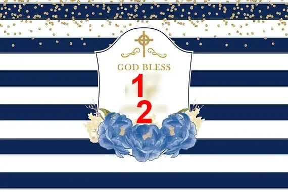 custom first communion blue and white striped gold polka dot background  High quality Computer print party photo backdrop