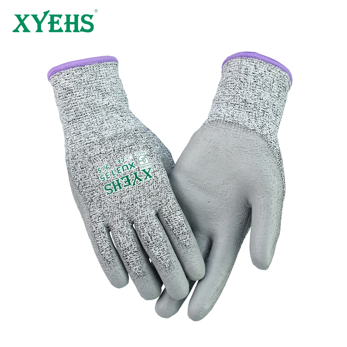

XYEHS Level C Cut Resistant Gloves 13G HPPE Fiberglass Liner PU Dipped Coated Non-slip Wear-resistant Safety Work Gloves