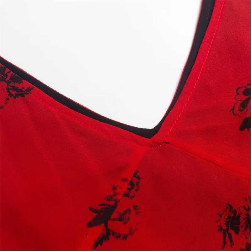 KEYANKETIAN 2025 夏の新女性のフラワープリントシフォン MIDI ドレスフレンチスタイル V ネック半袖スリムシックな A ラインドレス