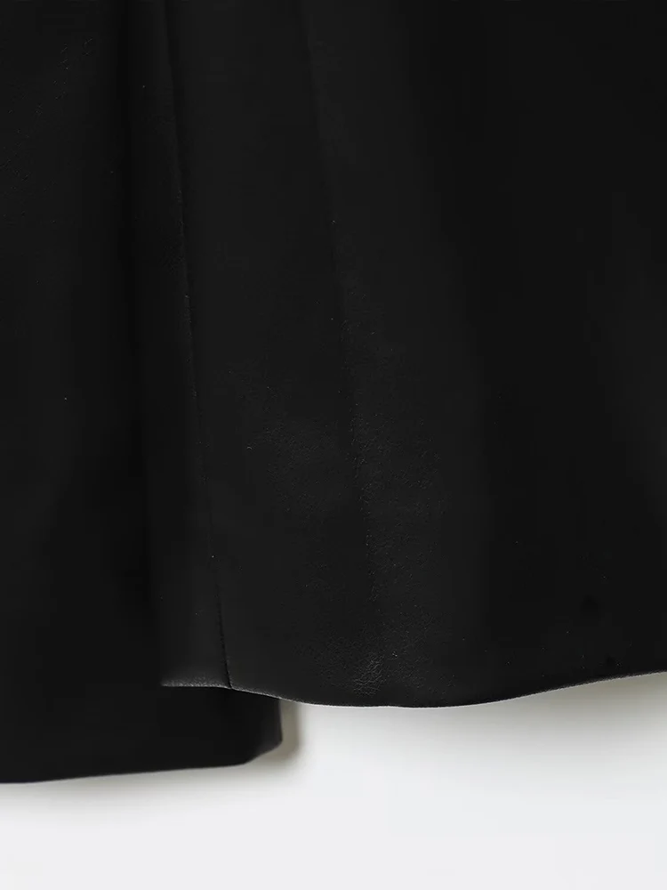 Estilo europeu e americano outono novo estilo de viajante feminino fino plutônio imitação de couro textura manga longa com decote em v terno jaqueta