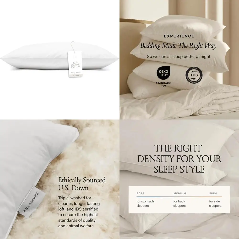 Almofada de câmara Boll & Branch Down – Macio, king size – Refrigeração naturalmente, conforto e suporte premium – sem crueldade