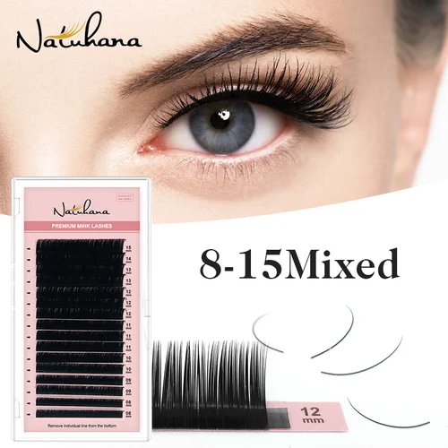 Imagen 2 del producto NATUHANA 5 cajas/lote 16 filas 8 ~ 25mm mezcla extensión de pestañas de visón personalizadas Dlux pestañas postizas de visón suaves naturales maquillaje Cilios