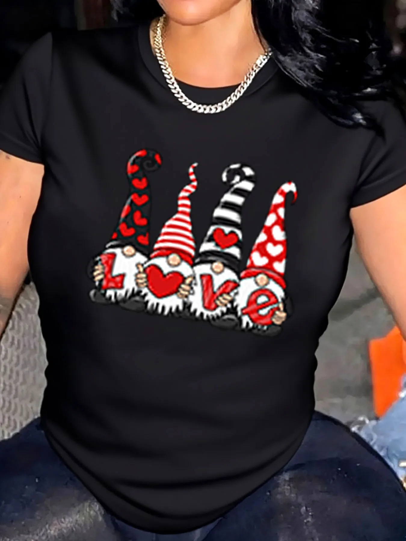 

Женская футболка больших размеров на день Святого Валентина с гномами и принтом любви, уличная одежда