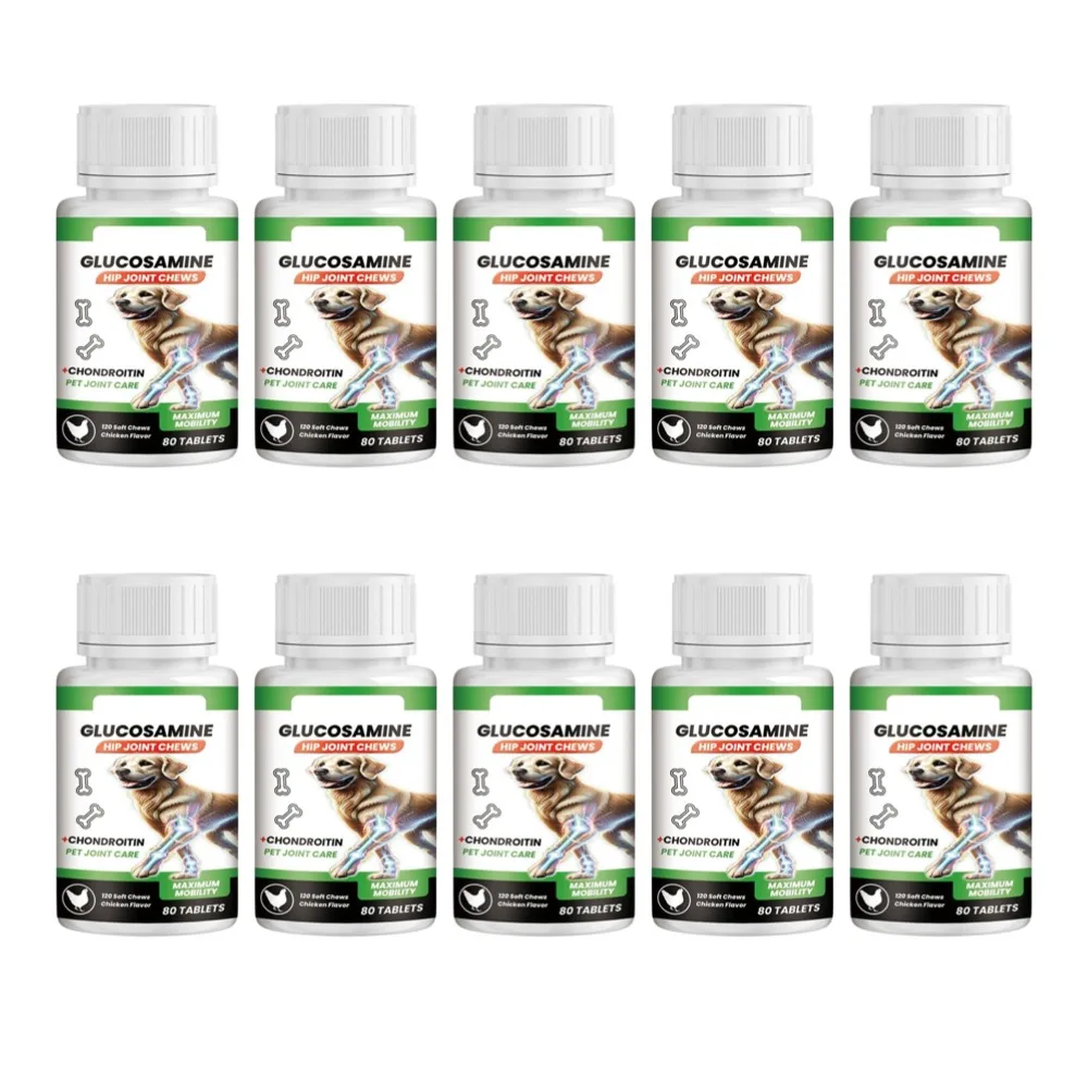 1-10X 80pcs Glucosamine & Chondroitin Dog Joint Care Chews – Mobility & Hip Support Supplement for Pets, Chicken Flavor