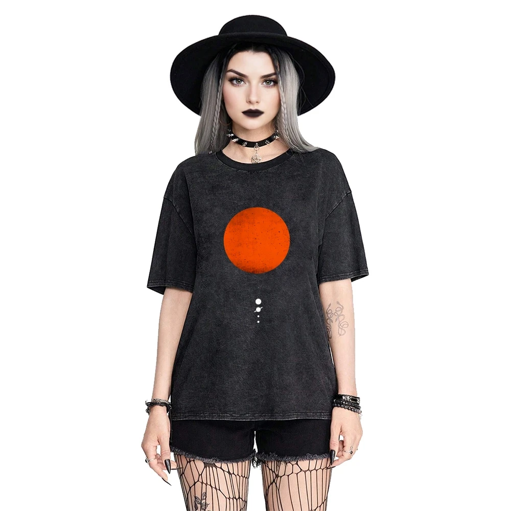 

Минималистичная футболка с рисунком солнца оранжевого солнца, повседневная свободная летняя футболка с короткими рукавами, уникальный модный простой стильный удобный топ