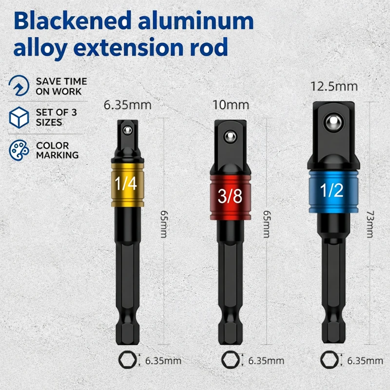 3-Piece Black Oxide Extension Bar Set 1/4