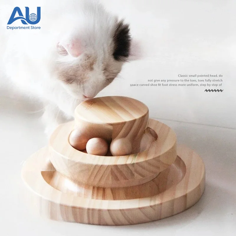 Solid Wood Cat Toy Wooden Turntable Rolling Ball Double Three Layers Four Layers Cat Bite Resistant Toy