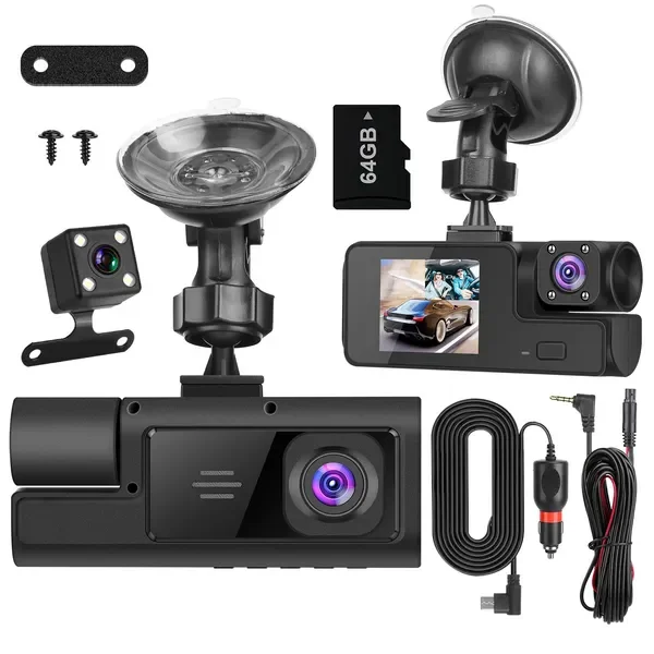 

Видеорегистратор для автомобиля WiFi FHD 1080P, 3 канала (передняя, задняя, внутренняя камеры), с циклической записью, функцией реверсивной визуализации, угол обзора 170° °