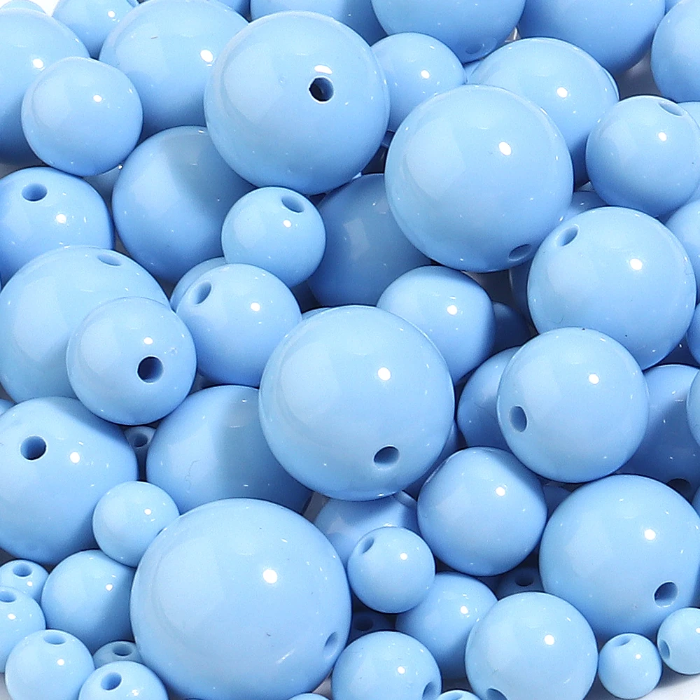10-100pcs/lot 6/8/10/12/14/16/18/20mm Light Blue Round Acrylic Beads Loose Spacer Beads For Jewelry Making DIY Necklace Bracelet