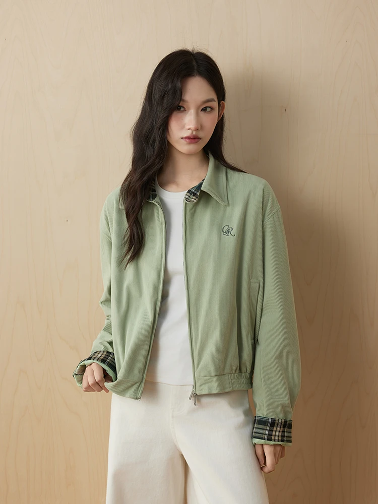 een Cappotto autunno inverno casual da donna in velluto a coste scozzese patchwork retrò ASS SPACE Tessuto in poliestere per spazio all'aperto selvaggio