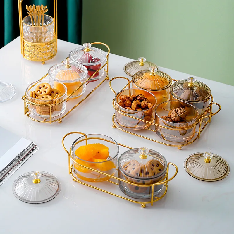 

Nordic Style Round Glass Compartment Tray Clear Lidded Plate For Fruit Dried Snacks Dessert Serving Dishes