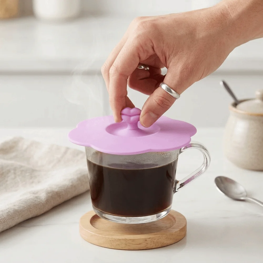 4Pcs Simple Silicone Cup Lid Flexible Smooth Mug Cover Elastic Structure Soft Protective Lid Cup Storage