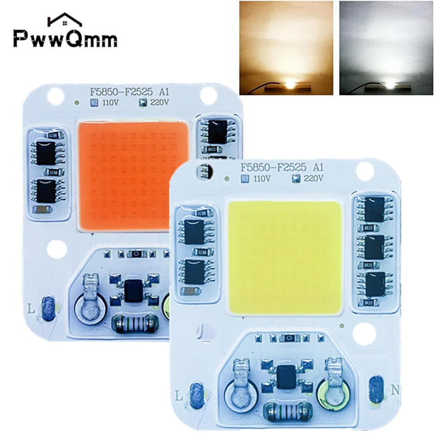 PwwQmm – puce LED COB ca 220V 110V, 50W 30W 20W, pas besoin de pilote, perles de lampe LED pour projecteur, éclairage à monter soi-même