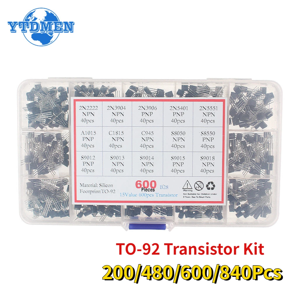 200-840PCS TO-92 Transistor Kit BC547 BC327 BC337 2N2222 3904 3906 C945 PNP/NPN Transistors with Box