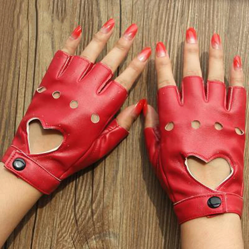 Leather Gloves Luvas Guantes Mujer For Women Girls Multicolor Red Balck White Loving Solid Heart Mittens