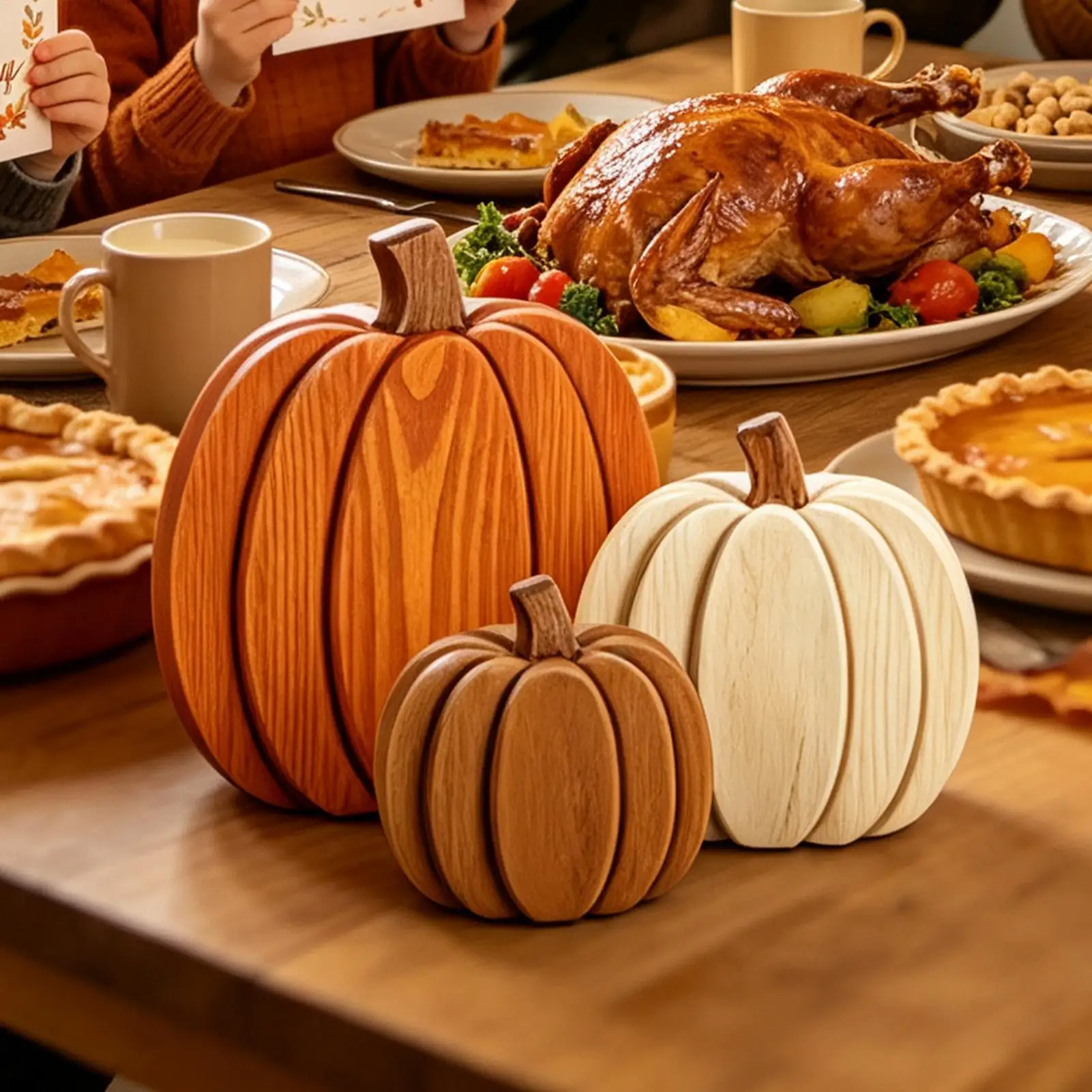 Wood Pumpkin Fall Ornament Set Farmhouse Harvest Tabletop Decor Halloween Thanksgiving Centerpiece Handcrafted Autumn Display