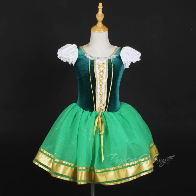 

Ballet Tutu Dress for Girls and Women Puff Sleeve Green Velvet Dresses Stage Performance Dancewear Drawstring Dance Clothes