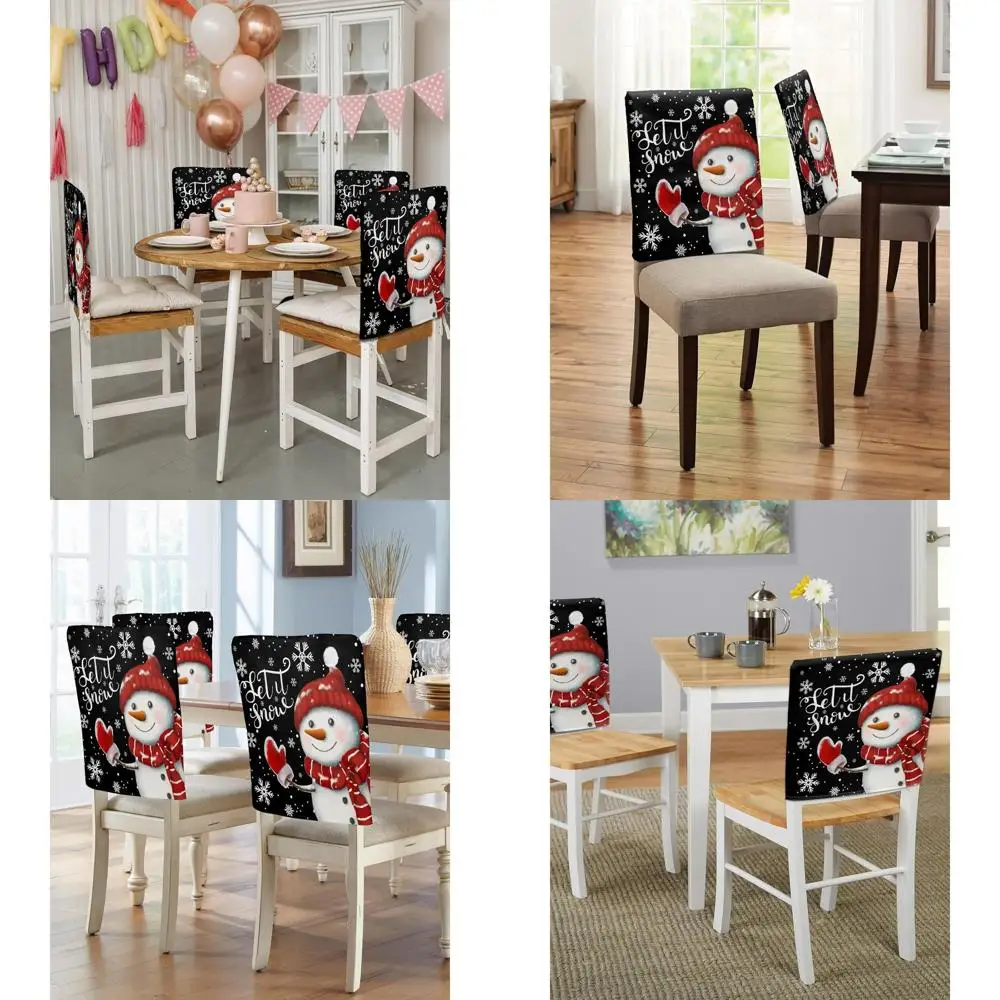 

Set of 8 Black Snowman Christmas Chair Covers for Dining Room, Winter Snowflake Back Slipcovers, Classic Seat Protectors for Par