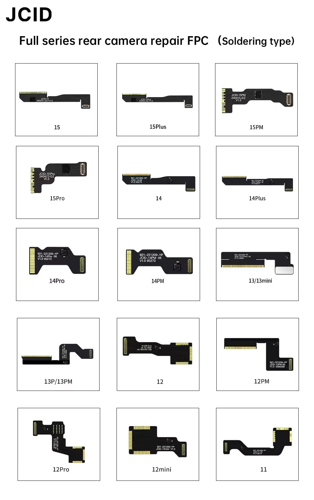 JCID Rear Camera Repair FPC Flex Cable For iPhone 11 12 13 14 15 Pro Max Fixed Pop-up Windows Over-green Problems Camera Flex