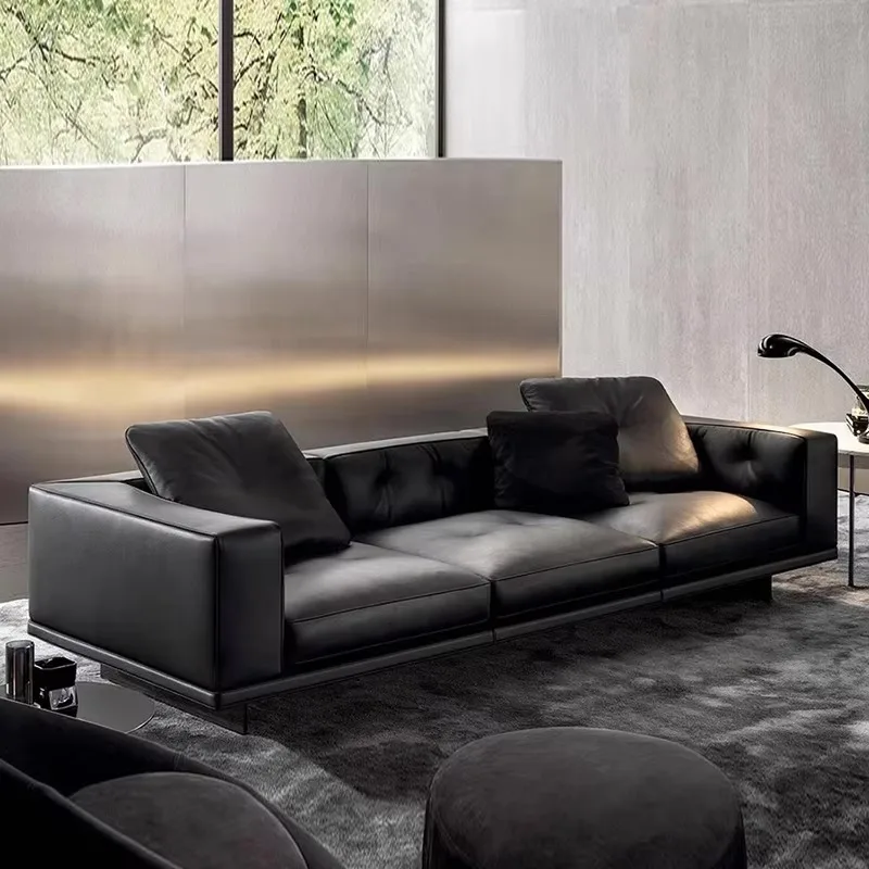 Dilan Italian Minimalist Light Luxury Full‑Grain Leather Sofa Set Modern Straight Couch for Home Living Room Furniture