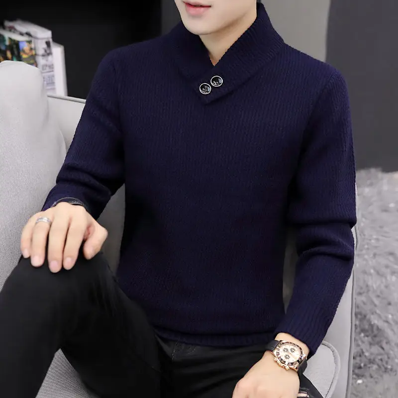 Fashion Solid Color Knitted Button Spliced All-match Sweaters Men\'s Clothing 2022 Autumn New Casual Pullovers Loose Korean Tops