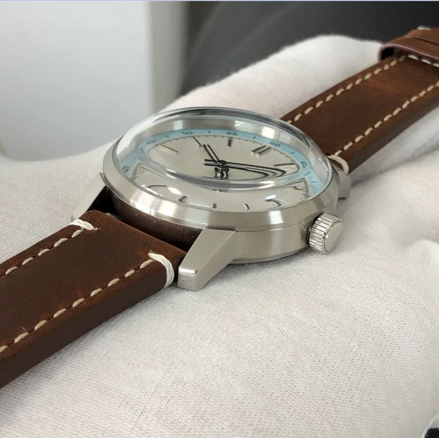 นาฬิกาข้อมือผู้ชายรุ่นใหม่ ขนาด 40 มม. ไม่มีโลโก้ กลไกอัตโนมัติ CN NH35 พร้อมหน้าต่างแสดงวันที่ กระจกทรงกลม รุ่นนักบิน GR1230-25