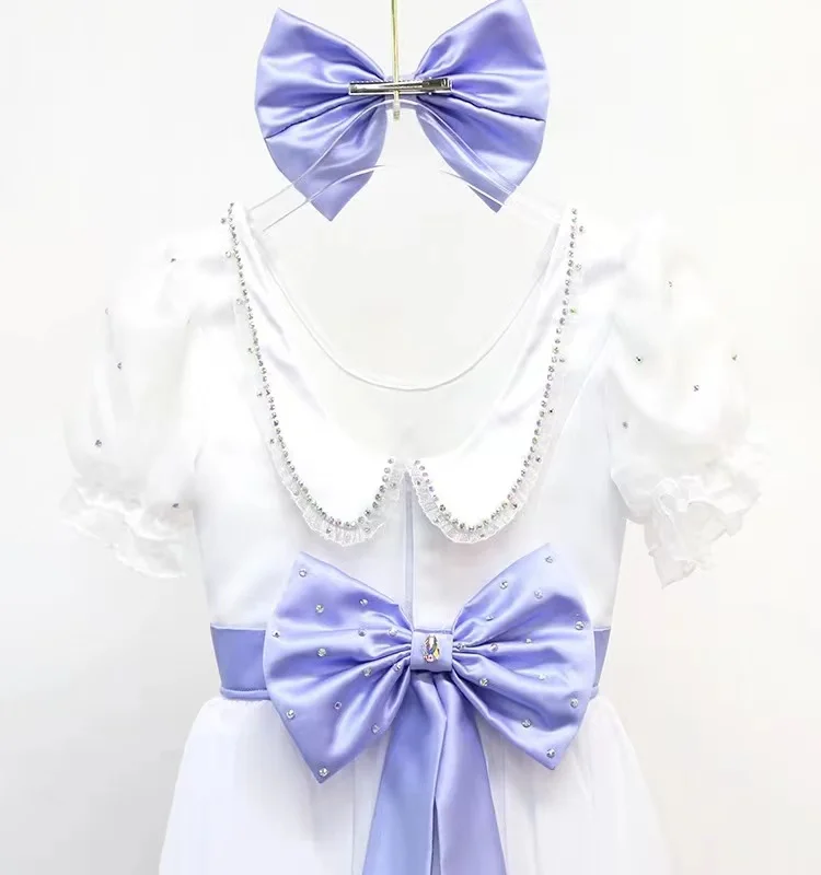 Latest graduation dance romantic ballet dress blue bow children's adult performance competition dance clothing