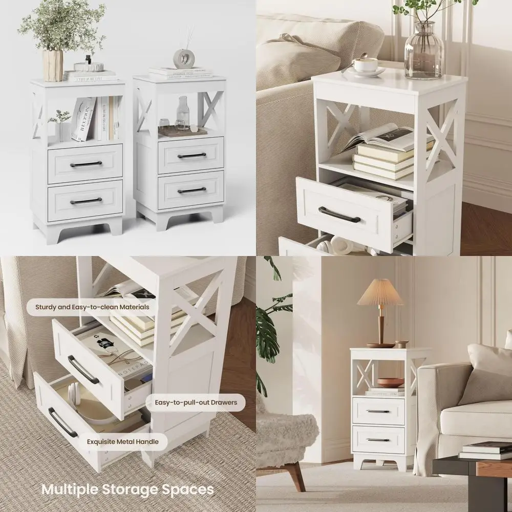 tall nightstand set of 2 side table with 2 drawers modern night stand wooden end table bedside table with upper open shelf solid