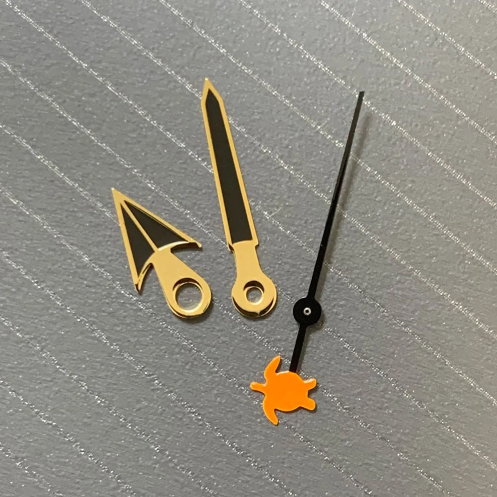 Lancette dell'orologio con tartaruga/pesce accessori di ricambio per orologi con bordo dorato di seconda mano per movimento Nh35/36/4R/7S No luminoso