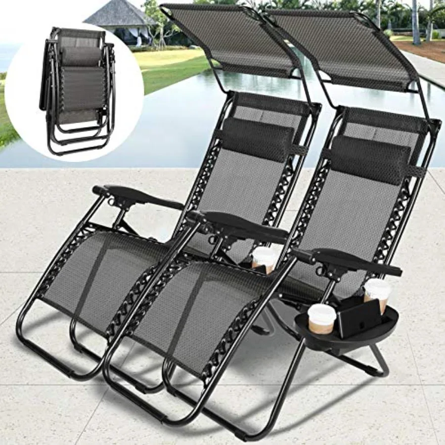 

Складное кресло-шезлонг Zero Gravity для улицы с регулируемой спинкой, навесом от солнца и подносом для закусок, для путешествий, бассейна, двора