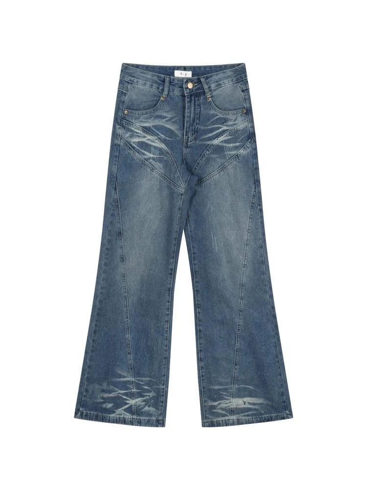 Mujer Vintage pantalones vaqueros acampanados coreano otoño nueva cintura alta pantalones vaqueros ajustados con botones Y2K ropa de calle Retro pantalones sueltos de pierna ancha para mujer