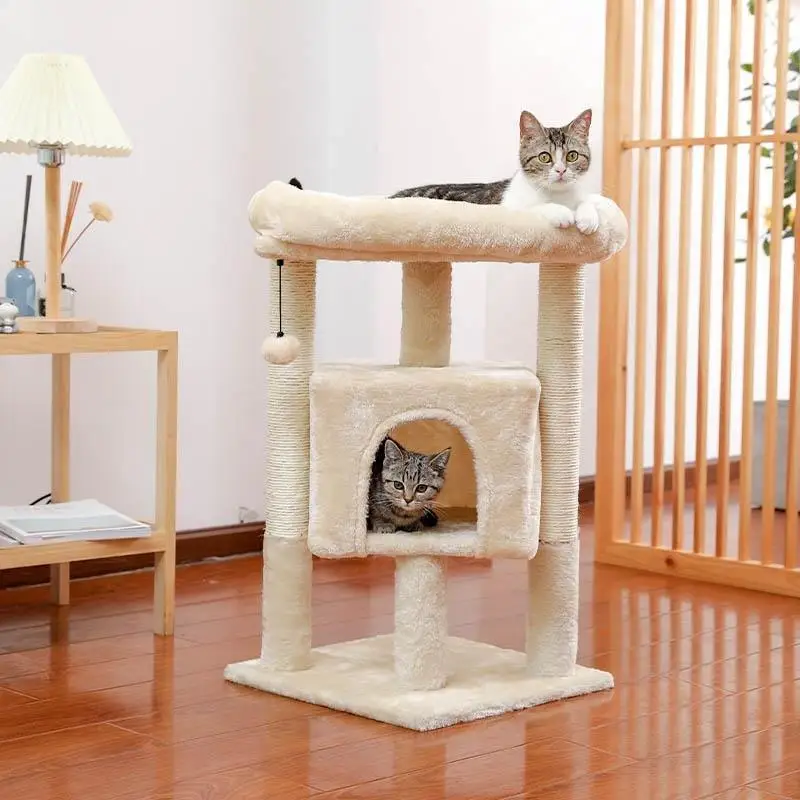 H72CM Fast Delivery Cat Tree Condo Scratcher For Kitten Natural Sisal Scratching Post Training Toy Ball 2 Color Large Cozy House