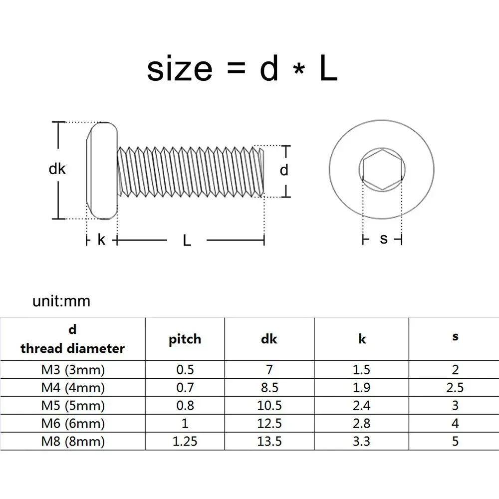 5/10/50PCS 304 Stainless Steel Large Hex Allen Head Bolts M3-M8 for Furniture Connection