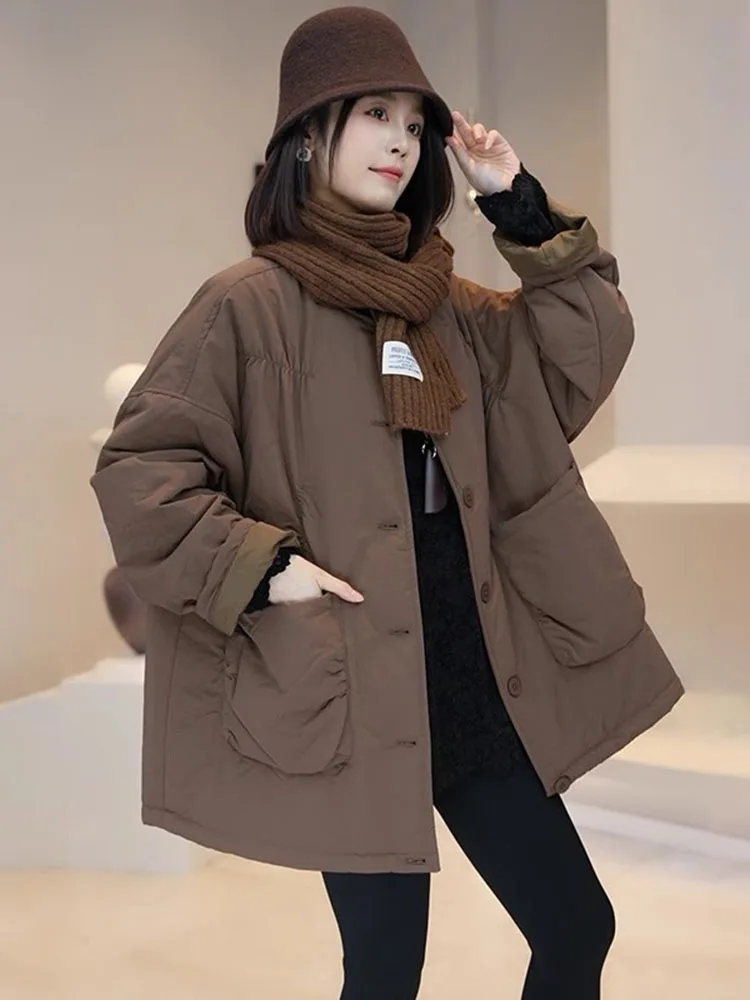 

Универсальная хлопковая куртка: уникальная, очень красивая женская зимняя корейская новинка в стиле ретро, цвет кофе, хлопковая одежда