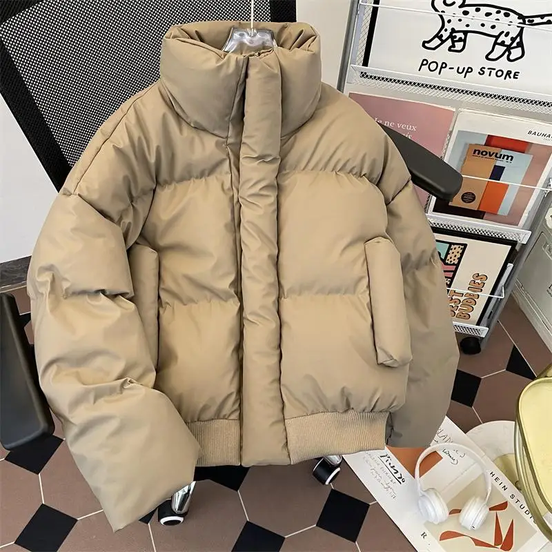 

Мужская зимняя теплая куртка из искусственной кожи и хлопка в американском ретро-стиле, универсальная, свободного кроя, молодежная, повседневная верхняя одежда