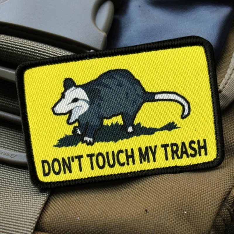 Don't Touch My Trash Raccoon Meme Tactical Print Patch Raccoon Hook&Loop Armband Military Army Backpack Hat Morale Badge Sticker