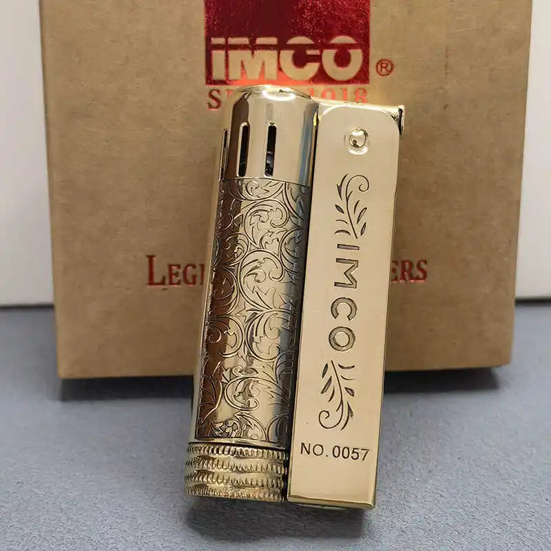 Vintage Austrian Imco Gasoline Lighter 6800 6600 Brass Kerosene Lighter Double-Sided Carved Tang Grass Flower Men\'S Gift