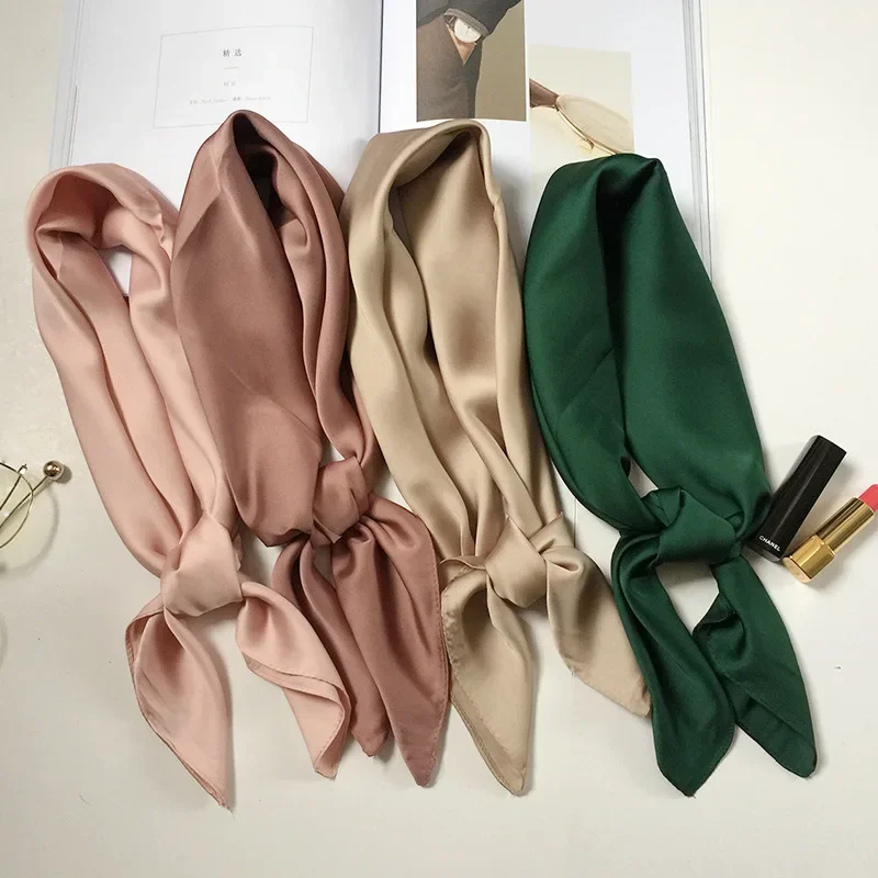 Moda solidna chustka damska szalik na głowę do włosów różowy zielony biały jedwabny szalik na szyję kobieta 70cm * 70cm kwadratowe bandany damskie