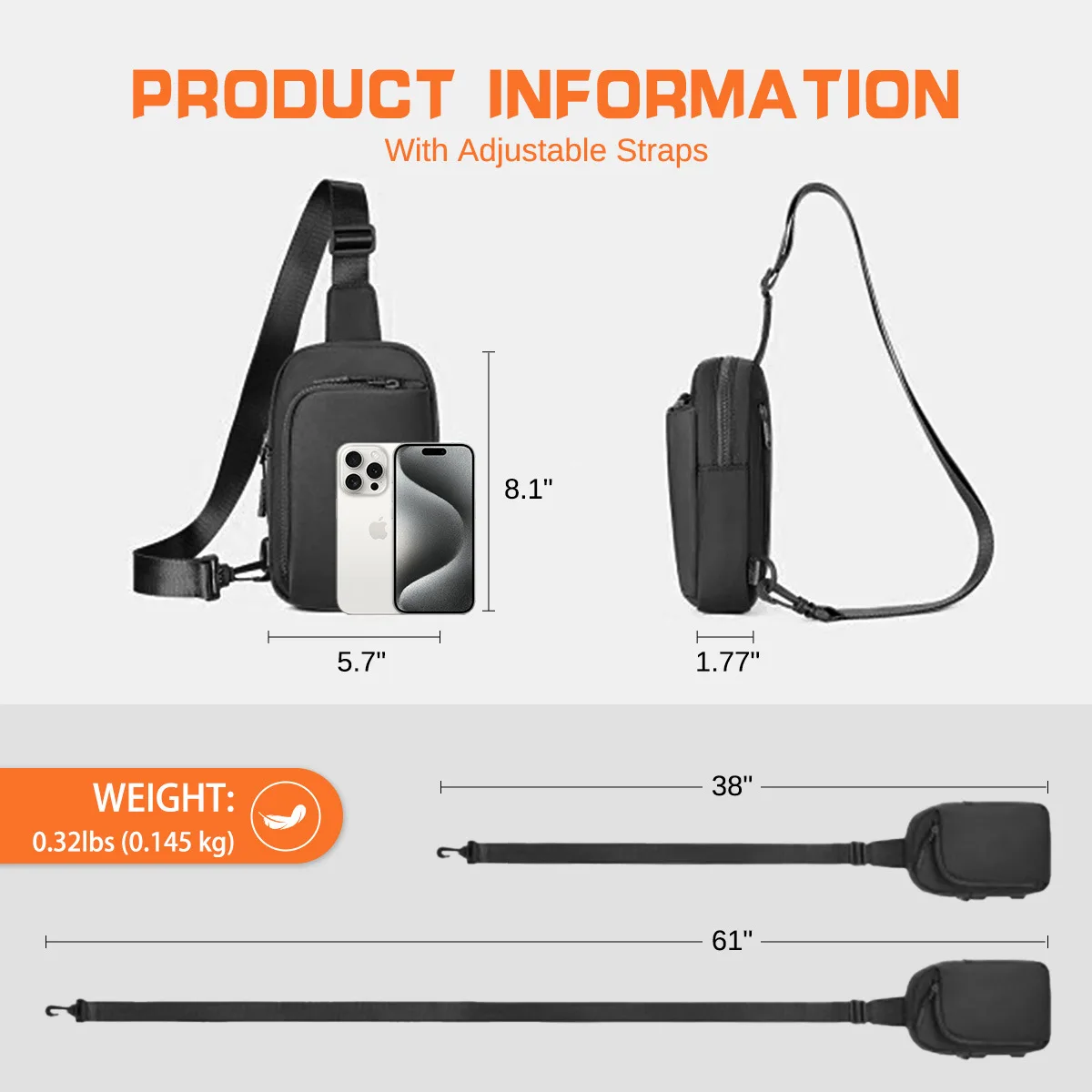 Personalized Embroidered Sling Chest Bag, Waterproof Polyester Crossbody Sling Pack for Sports Casual Daily Use view 3