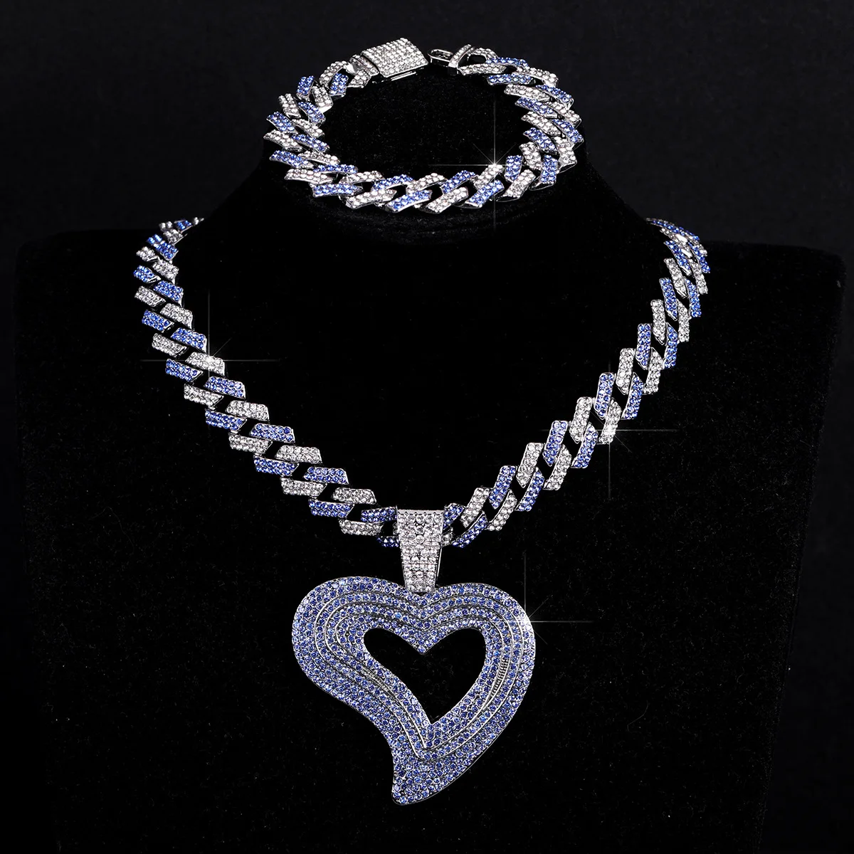 ensemble-collier-et-bracelet-chaine-cubaine-avec-pendentif-cœur-en-zircon-colore-hip-hop-bijoux-de-luxe-iced-out-tendance-cadeau