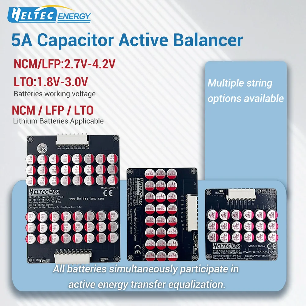 Équilibreur actif capacitif Heltec 5A, 5,5A max. Système de protection contre les décharges excessives avec équilibrage de groupe pour packs de batteries au lithium NCM, LFP, LTO de 3S à 21S, avec différentiel de tension de 0,01V, pour vélos électriques, énergie solaire, VR, scooters électriques, motos électriques, chariots élévateurs et systèmes de stockage automobile