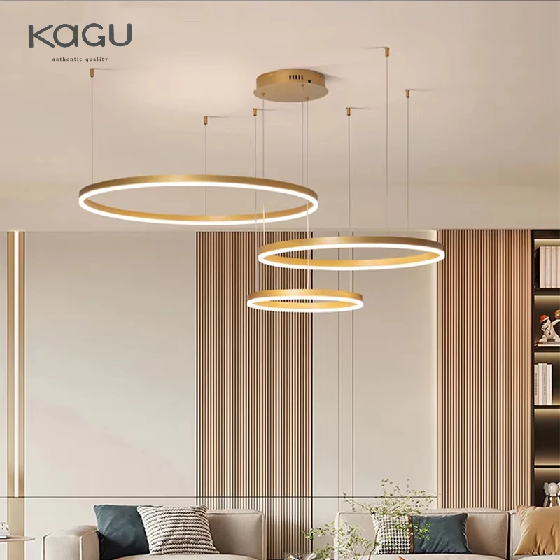 Minimalist Modern Led Chandelier Home Lighting Brushed Rings Ceiling Mounted Chandelier Lighting Hanging Lamp Gold&Black color