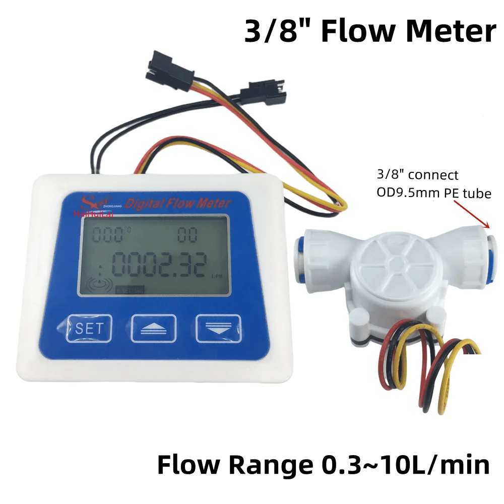 

Digital LCD Display Water Flow Sensor Meter Flowmeter Totalmeter With 3/8" / 1/4" Turbine Flow HaiHuiLai Battery Working Meter