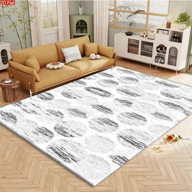 Grey Textured Oval Dot Carpet Flooring, Simple Minimalist Non-Slip Area Rug for Living Room Bedroom Home Decor