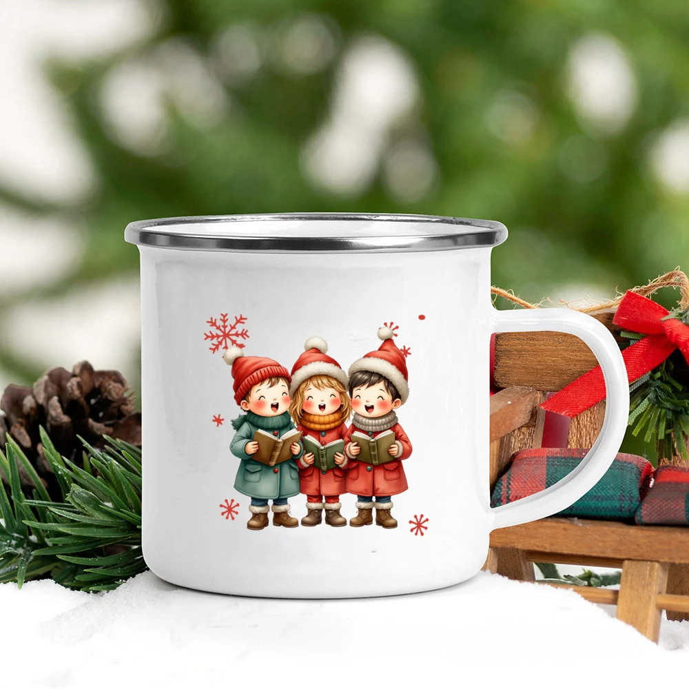

Child Christmas Mug Santa Deer Print Mug Hot Cocoa Chocolate Mug Drink Jiuce Cup Christmas Decor Enamel Mugs Xmas Gift for Kids