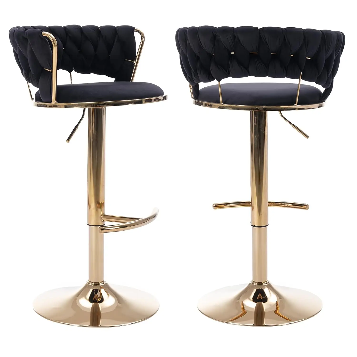 Velvet Swivel Bar Stools Set of 2 Adjustable Counter Height Woven Back Kitchen Dining Chairs, Customized