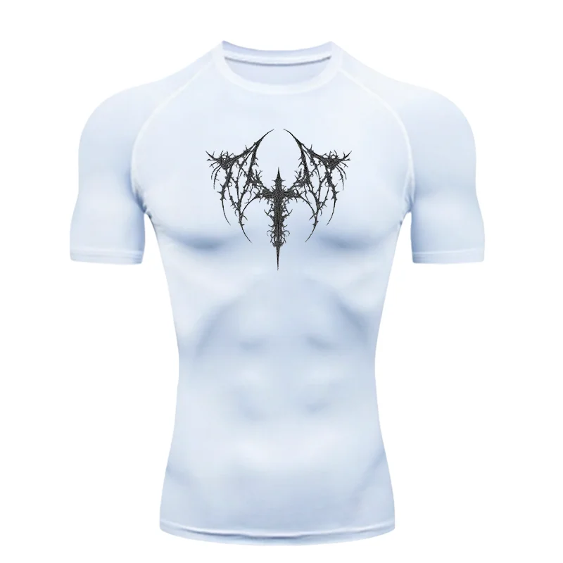 Thorn Cross Design Männer Sport T-shirt Training Fitness Kompression Kurzarm Rashguard Für Männer Athletic Tees Workout T-Shirt
