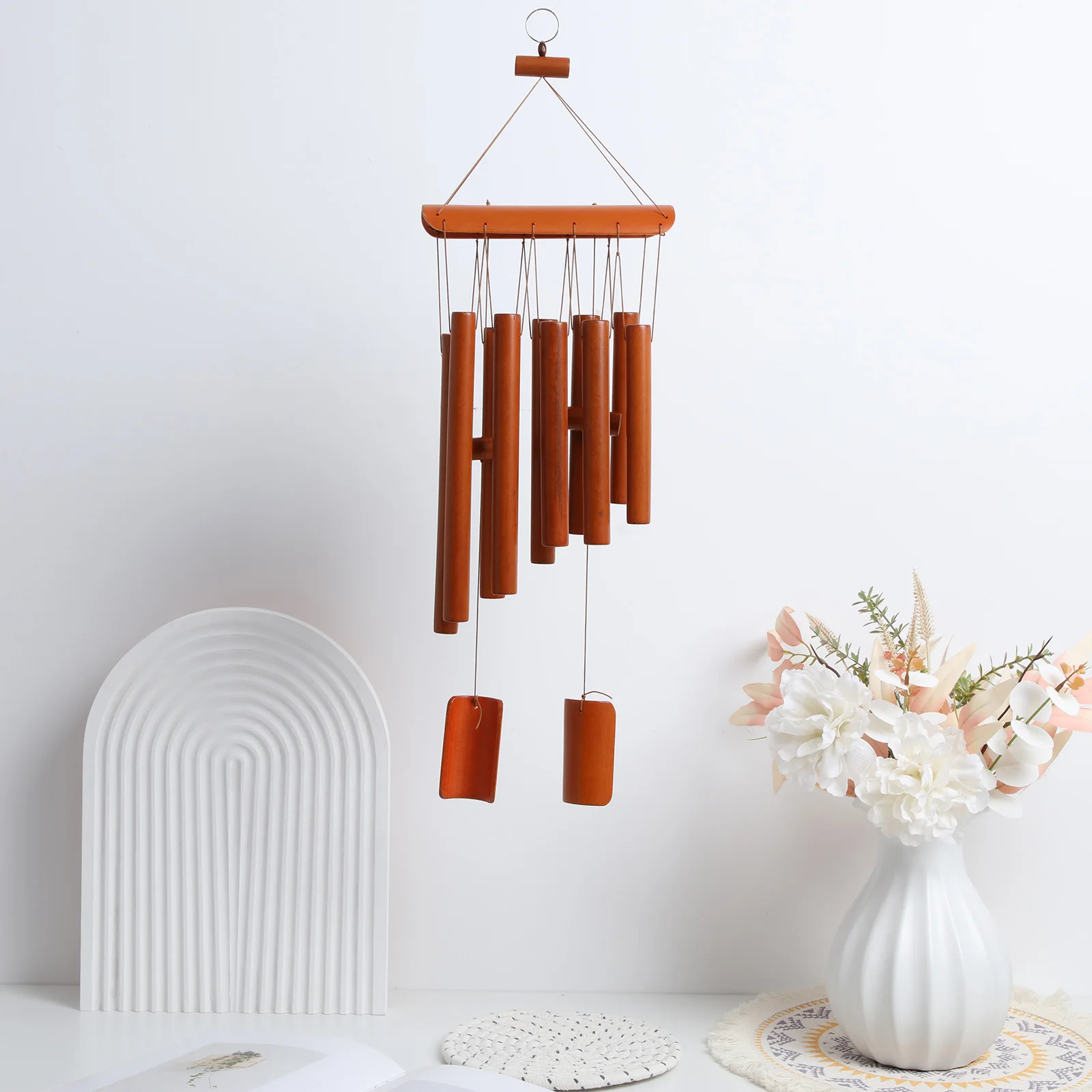 

10 Tube Bamboo Wind Chime Hanging Handicraft Solar Light Wooden Ring Decoration Multi Tube Music Bedroom Hall Outdoor Study