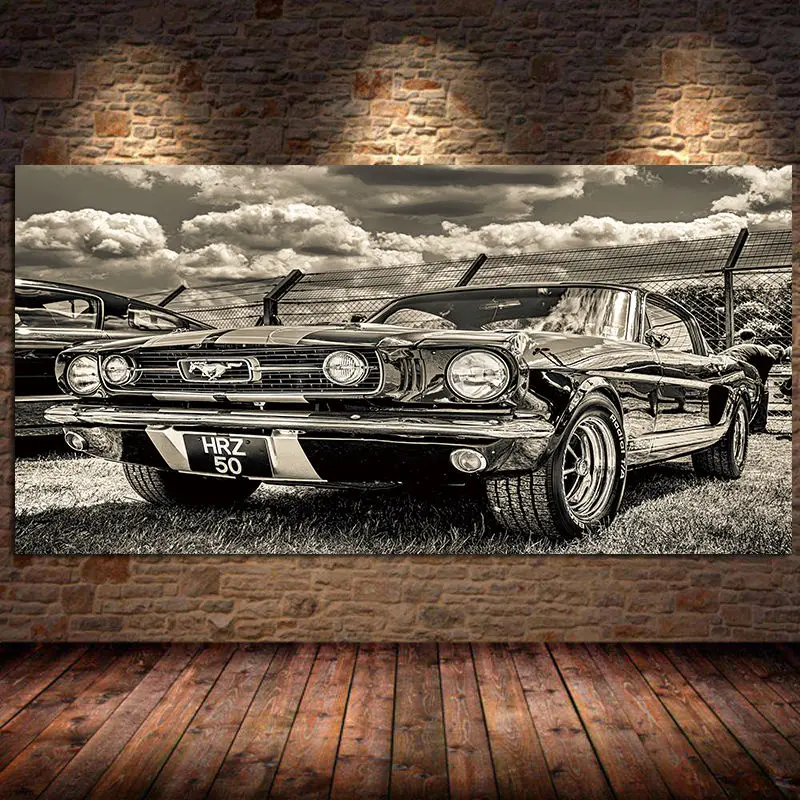 Artwork Sports Car Posters Home Decor Wall Art Pictures 1965 Classic Mustang Car Canvas Paintings Bedroom Living Room Unframed