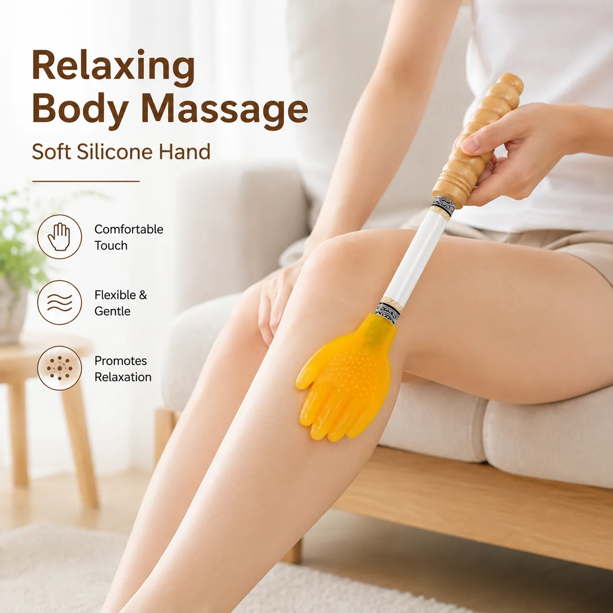 1Pc 34cm Silicone Hand Body Massage Paddle Patting Stick Long Handle Back Shoulder Leg Relaxation Massager